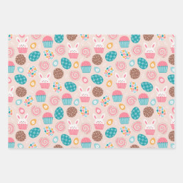 Ostergepflegtes Muster Bunnies Eier und Hühner Geschenkpapier Set