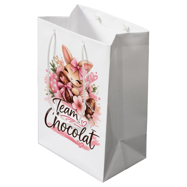 Ostergeschenktasche "Team Schokolade" Mittlere Geschenktüte (Rückseite Schrägansicht)