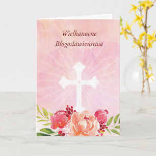 Ostergesegnungen in polnischer Sprache Rosa floral Karte