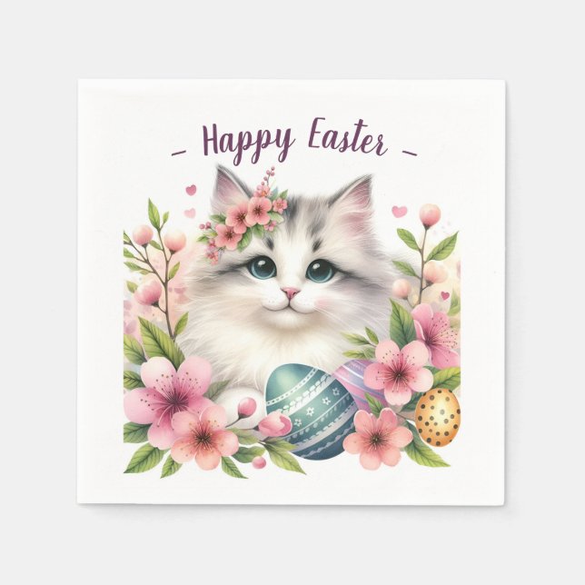 Ostergewässer - Blume und Eier für Katzen - Serviette (Vorderseite)