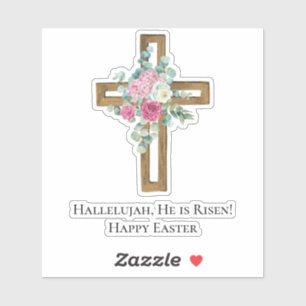 Osterglauben Er ist auferstanden Holz Kreuz Blumen Aufkleber