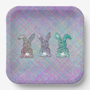OsterGlitzer Pastel Glam Bunnies auf Kariert Pappteller