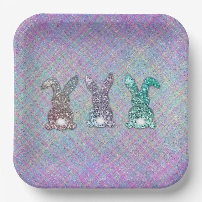OsterGlitzer Pastel Glam Bunnies auf Kariert Pappteller (Vorderseite)