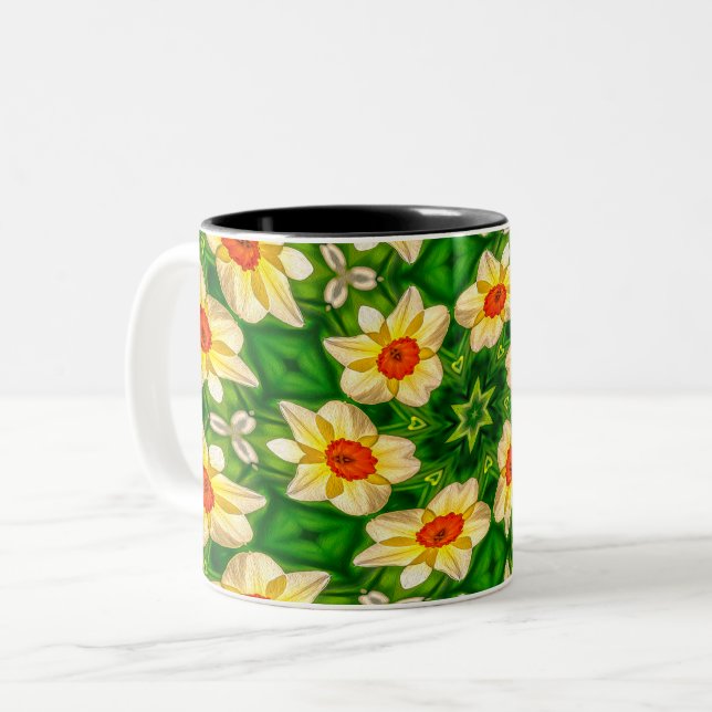 Osterglocke-Blume-Muster Zweifarbige Tasse (Vorderseite Links)