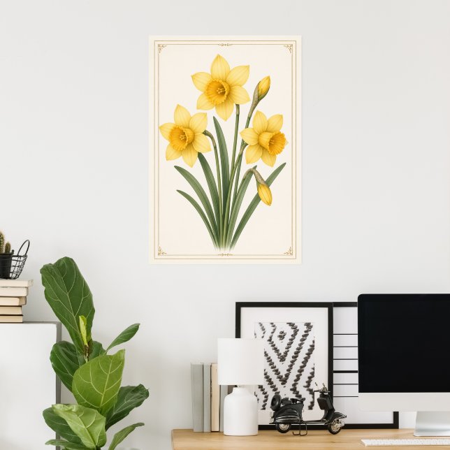 Osterglocke Botanisch, März Geburtsblume Poster (Heimbüro)
