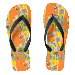Osterglocke Orange Gelb Kunst Blumenmuster Flip Flops