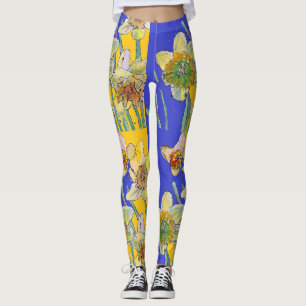 Osterglocke-Wasserfarben-Blumen-Blau-Floral-Leggin Leggings