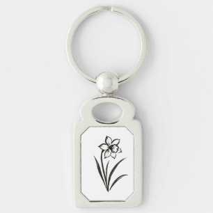 Osterglocken-Blume – Monochrome botanische Kunst a Schlüsselanhänger
