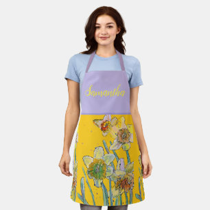 Osterglocken-Blumen-Gelb-Veilchen-Frühlingsblumen- Schürze