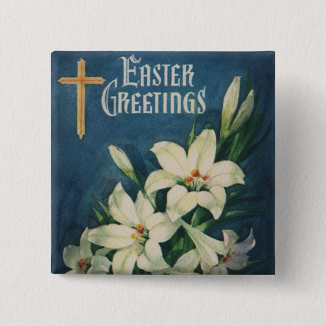 Osterglocken Blumen, Vintage religiöse Ostern Button (Vorderseite)