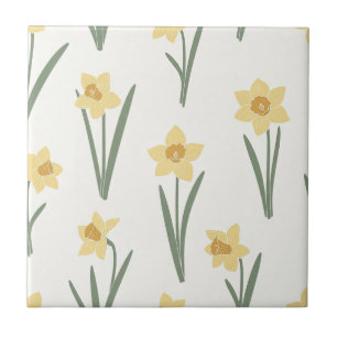 Osterglocken-Frühlingsblumen in sanftem Gelb und G Fliese