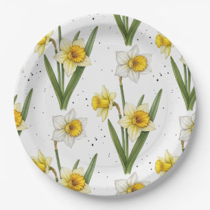 Osterglocken-Frühlingsblumen in sanftem Gelb und G Pappteller