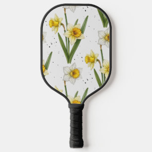 Osterglocken-Frühlingsflorales in sanftem Gelb und Pickleball Schläger