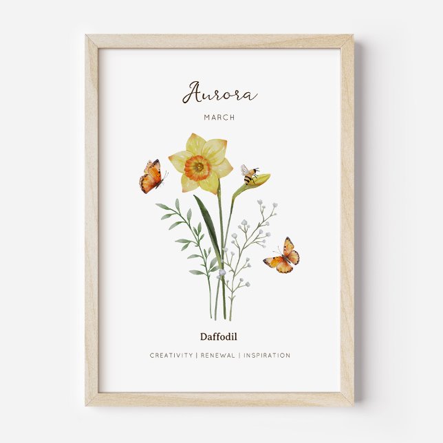 Osterglocken-Geburtsmonats-Blumenposter Poster (Example of daffodil birth flower poster once framed. )