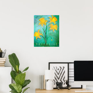 Osterglocken im Frühling. Acryl- und Digitalmalere Poster