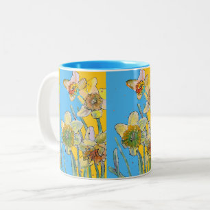 Osterglocken-Malerei Handbemalt Gelb floral Zwei- Zweifarbige Tasse