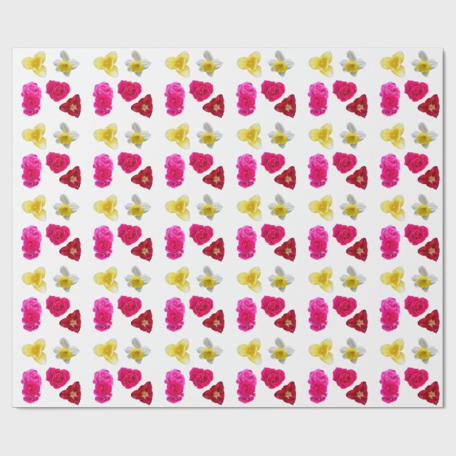 Osterglocken, Tulpen und Rosen Geschenkpapier (Flach)