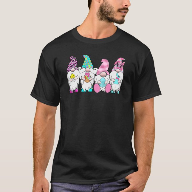 Ostergnomies Pastel Spring Bunny Ears Gingham Ra T-Shirt (Vorderseite)