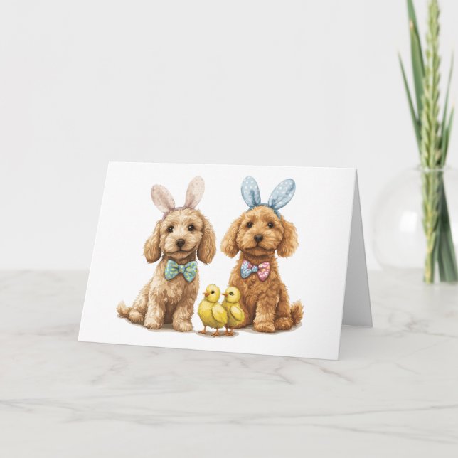 Ostergoldendoodle-Hunde Feiertagskarte (Vorderseite)