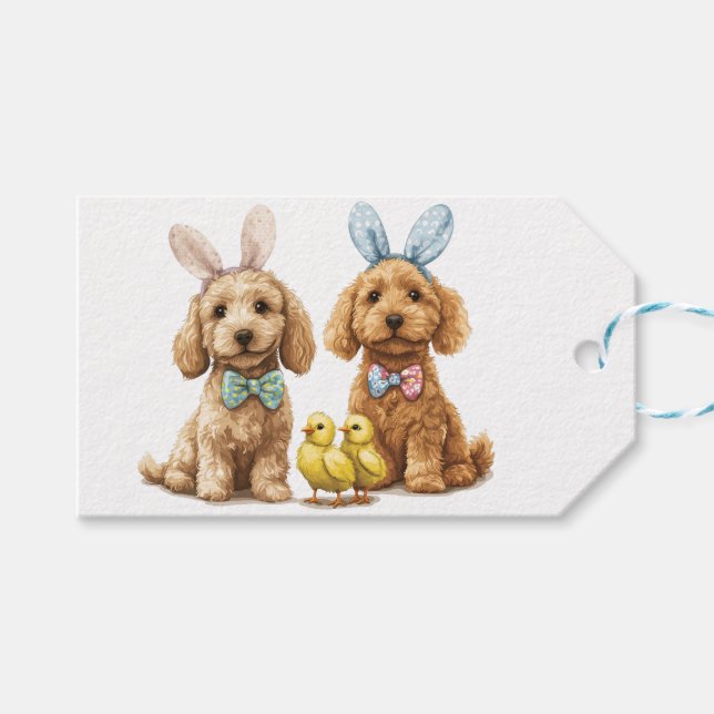 Ostergoldendoodle-Hunde Geschenkanhänger (Vorderseite (Horizontal))