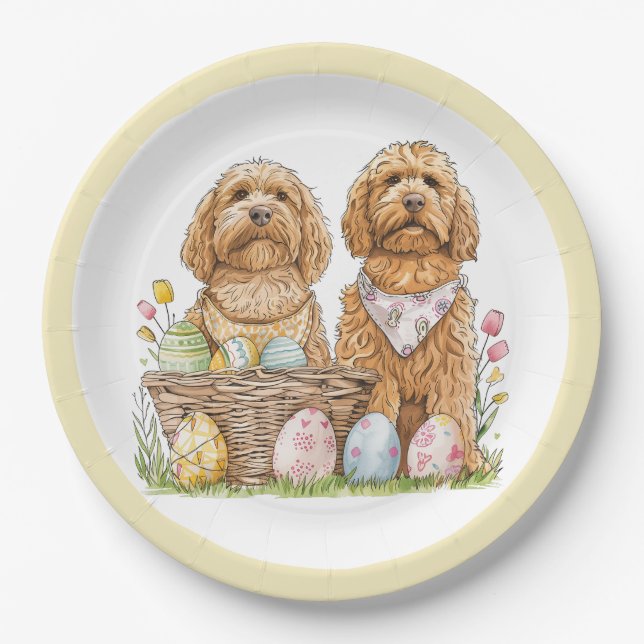 Ostergoldendoodle-Hunde Pappteller (Vorderseite)