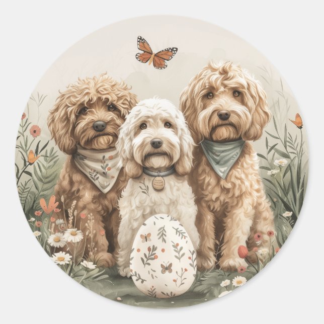 Ostergoldendoodle-Hunde Runder Aufkleber (Vorderseite)