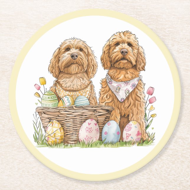 Ostergoldendoodle-Hunde Runder Pappuntersetzer (Vorderseite)