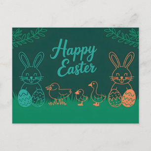 Ostergrafik mit Hasen und Küken Postkarte