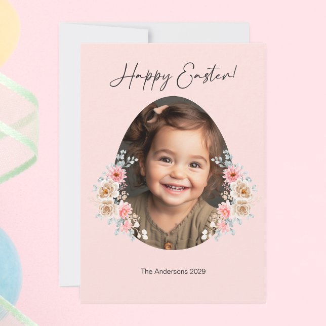 Ostergraukarte mit Foto-Rahmen Feiertagskarte (Easter Photo Greeting Card with Floral Egg Frame)
