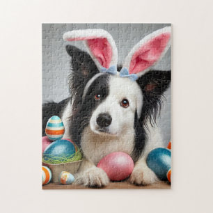 Ostergrenze Collie Hund mit Holiday Eggs Puzzle