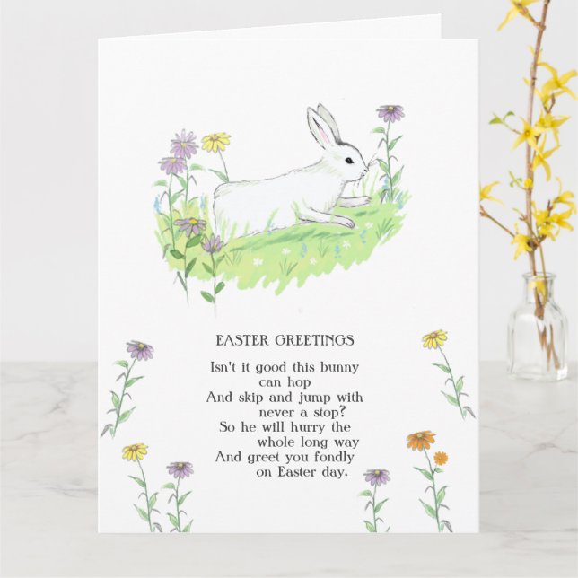 Ostergruß Bunny Old Kinderzimmer Ryhme Art Karte (Gelbe Blume)