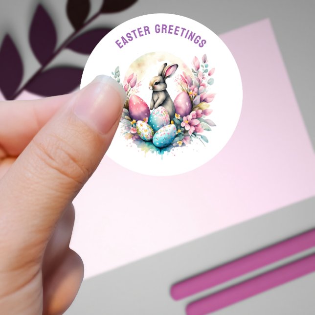 Ostergruß Bunny und Eier Custom Runder Aufkleber (Von Creator hochgeladen)