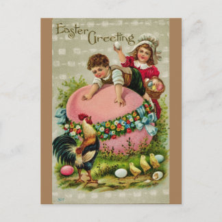 Ostergruß für Kinder und Ei im Vintage-Stil Postkarte