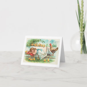 Ostergruß Hen Chicks & Girl Vintag Feiertagskarte