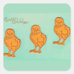 Ostergrüße Chicks Grün Quadratischer Aufkleber