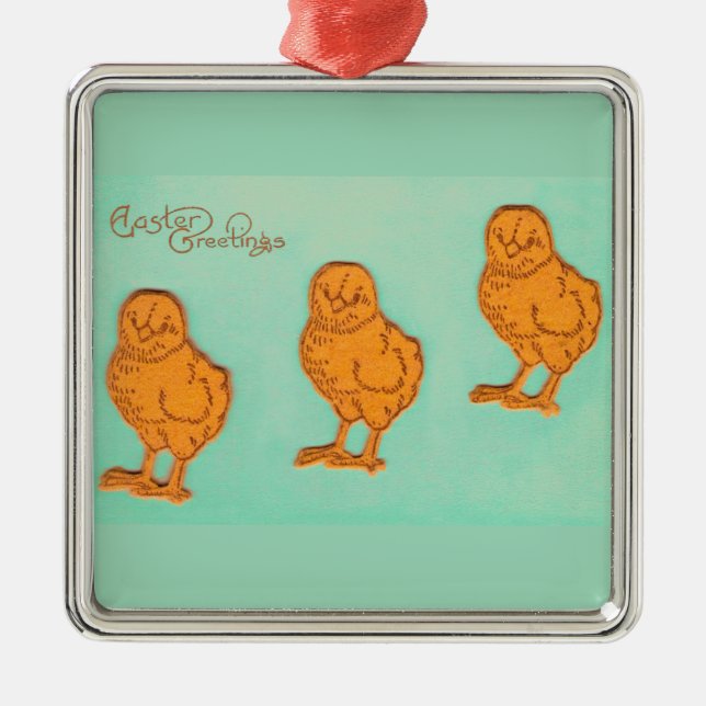Ostergrüße Chicks Grün Silbernes Ornament (Vorne)