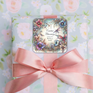 Ostergrüße Elegante Wasserfarbe Floral Quadratischer Aufkleber