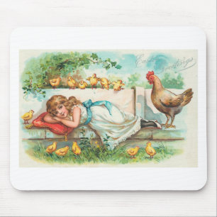 Ostergrüße Henne Küken & Mädchen Vintage Mousepad