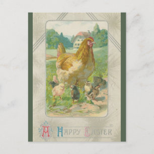 Ostergrüße mit alten Hühnern auf einem Bauernhof Postkarte