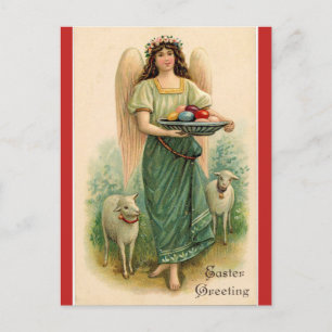 Ostergrüße mit alten Lämmern und einem Engel, der Postkarte