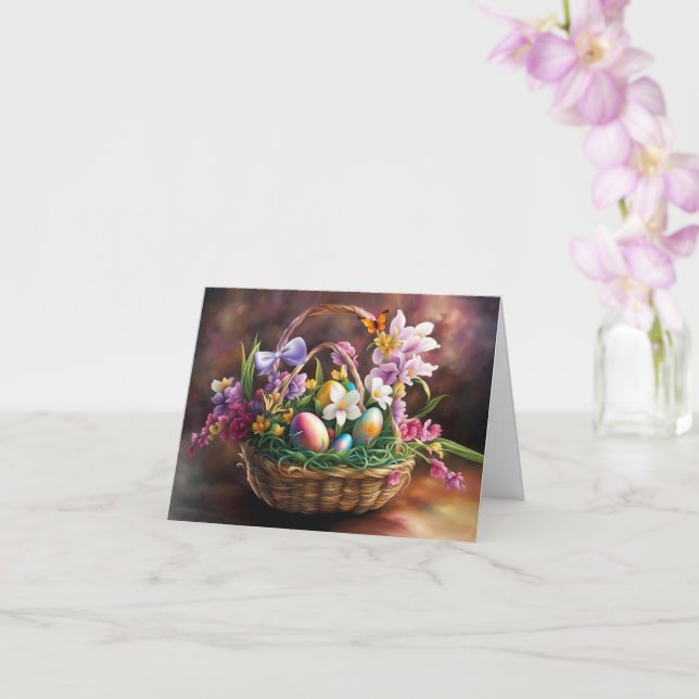 Ostergrüße mit Korb Blumen Eier Karte (Orchidee)