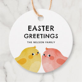 Ostergrüße mit zwei kleinen Hühnern Geschenkanhänger