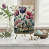 Ostergrüße Tulpen Florales Goldfolien-Kärtchen