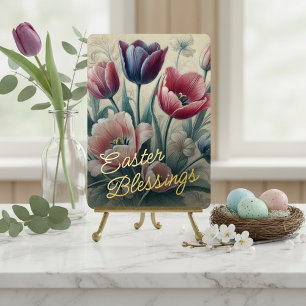 Ostergrüße Tulpen Florales Goldfolien-Kärtchen Folien Feiertagskarte