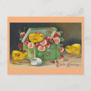 Ostergrüße Vintage Niedliche Chicks Blumenbeete Postkarte