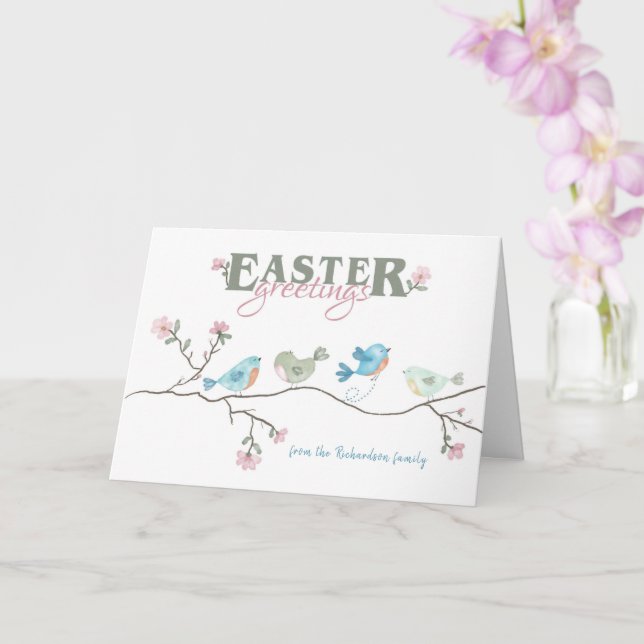 Ostergrüße Watercolor-Vögel auf Limb Karte (Orchidee)
