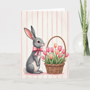 Ostergrußkarte mit Frühlingsblumen und Hase Karte