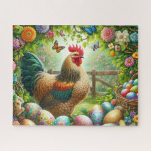Osterhahn im Bauernhausstil Puzzle