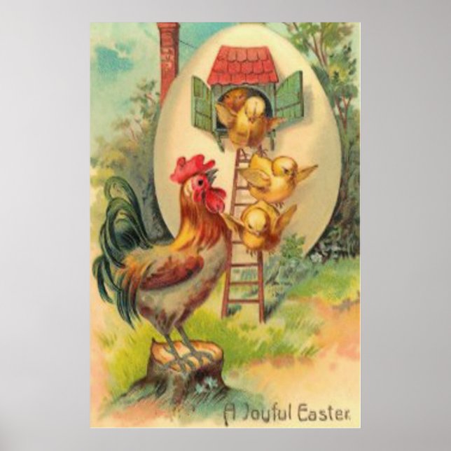 Osterhahn Küken Ei Vogelhaus Poster (Vorne)