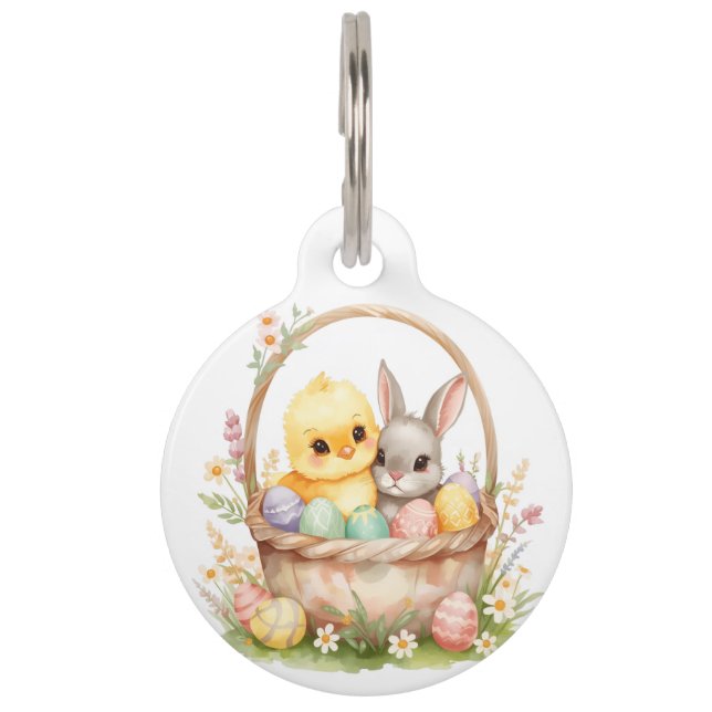 Osterhäschen-Küken Pastell-Aquarell Frühling Hund Haustiermarke (Vorderseite)